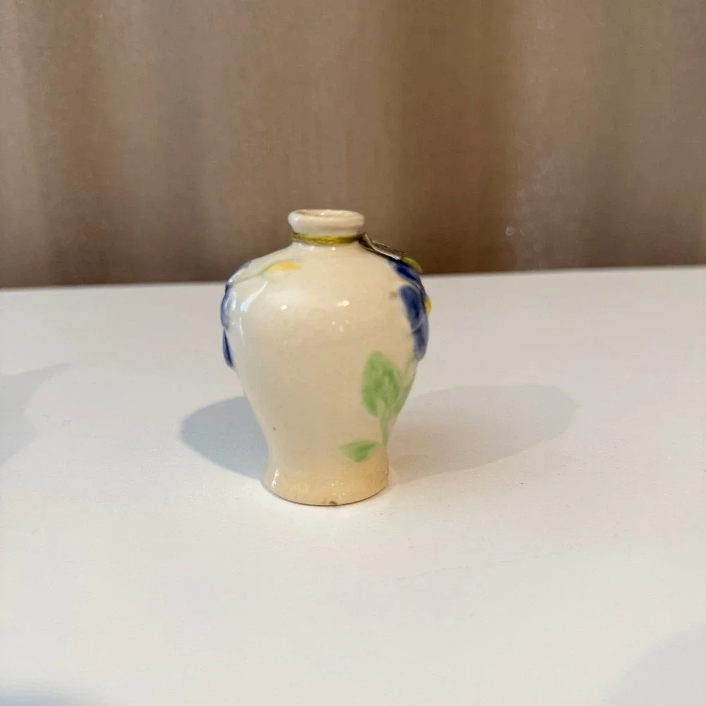 Lancaster Sandland England Miniature Hand Painted Blue Floral Ceramic‎ Bud Vase